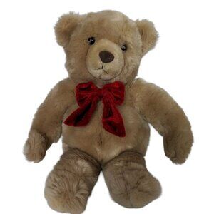 Jo Ann Stores Brown Christmas Teddy Bear Plush Red Bow Stuffed Animal 15.5"